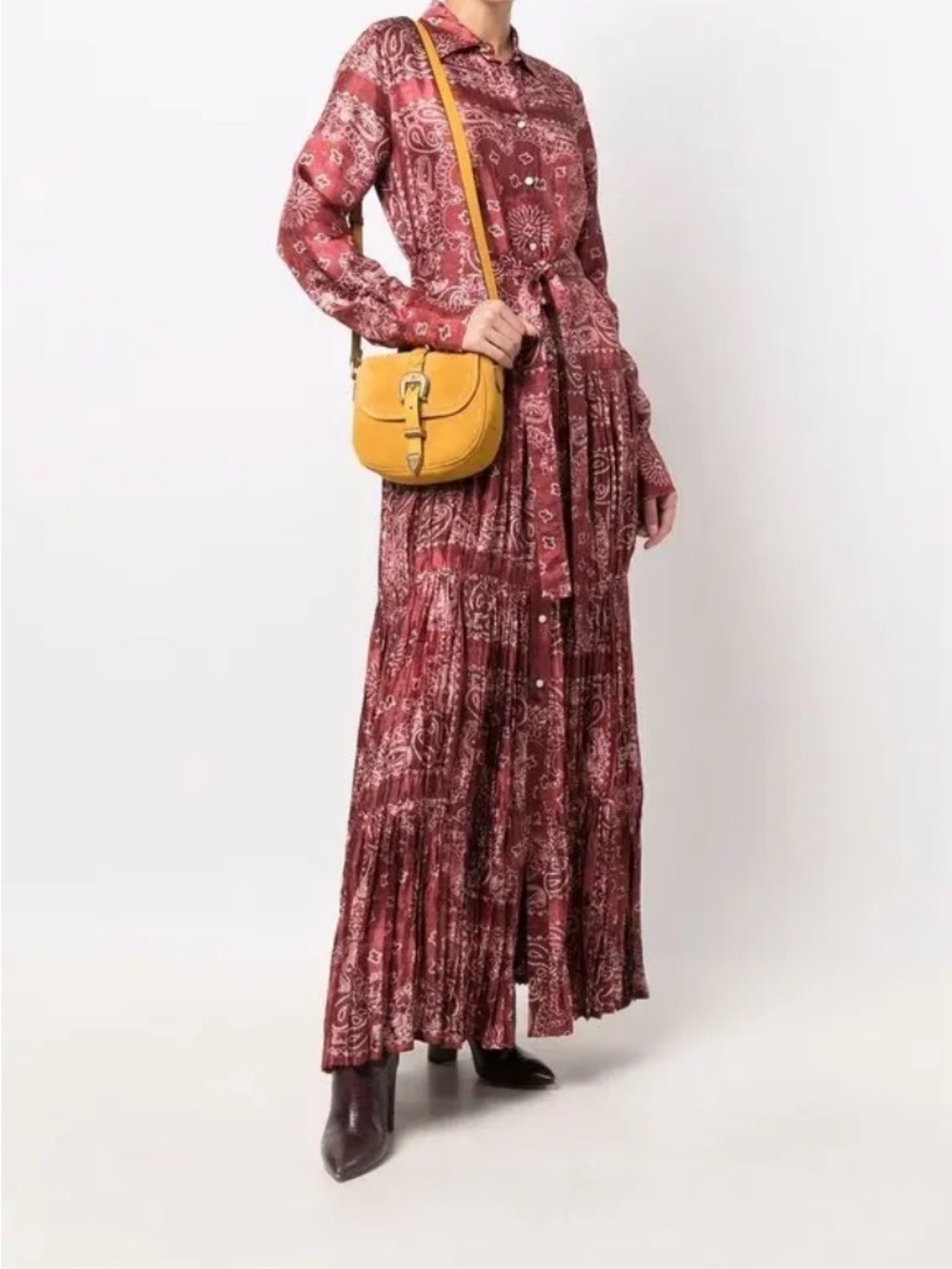 Golden Goose Red Bandana-Print Long Sleeve Shirt Dress